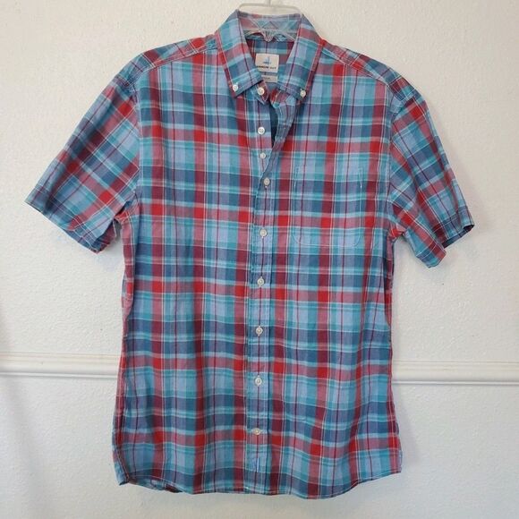 Johnnie O Hangin Out Mens M Plaid Button Up Shirt Short Sleeve Cotton JMWS4420 - Picture 10 of 16